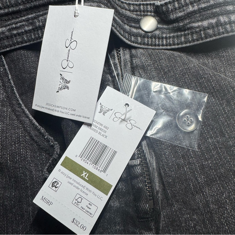 Jessica Simpson Denim Jean Overall Dress Black Gray Wash Plus Size 1X NWT - Picture 4 of 15
